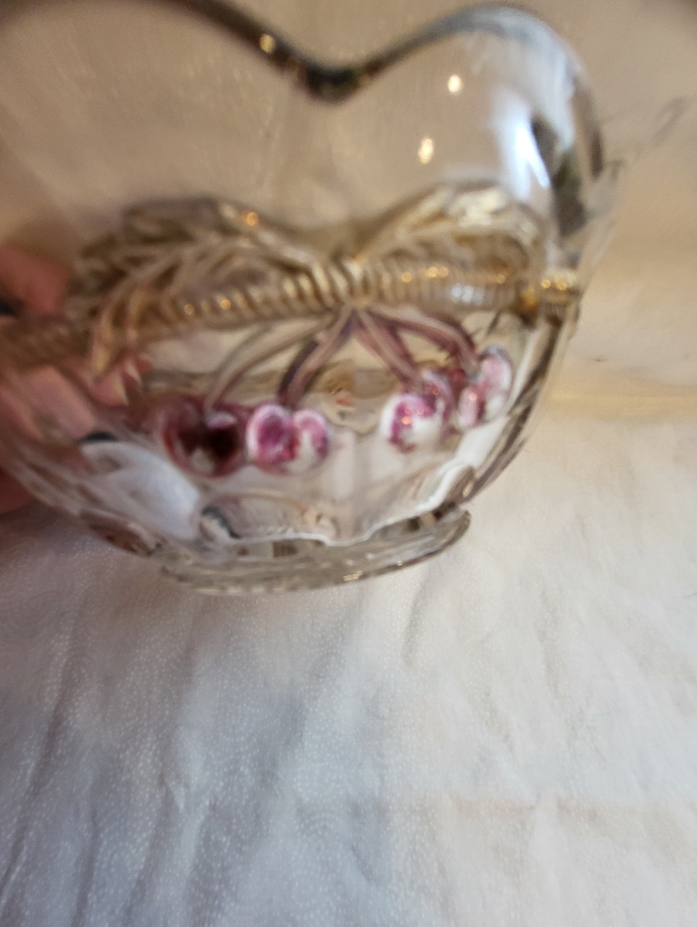 Clear 4.5 Inch Glass Decorative Bowl with Pink Cherry Motif - Picture 9 of 10